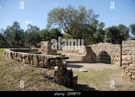 Dic 31, 2008 - Ashkelon, Israele - Il Ashkelon National Park si trova all'interno di un antico bastione a. Un sentiero ai piedi della parete del crociato della città offre una vista incantevole del parco, le dune di sabbia a sud di Ashkelon e attuale Ashkelon. Al centro del parco sono i resti da la biblica Tel Ashkelon, anche se è vero che la più impressionanti rovine presso il sito sono dal Ro Foto Stock