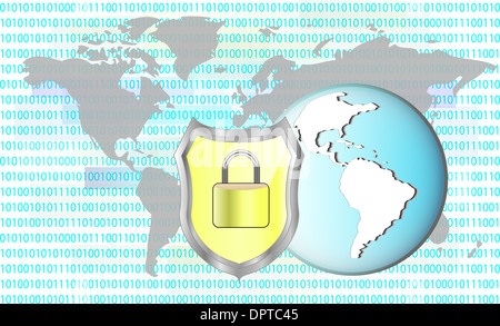 Illustrazione di protezione cyber criminalità. Bloccare con la terra. Gli elementi di questa immagine sono arredate dalla NASA Foto Stock