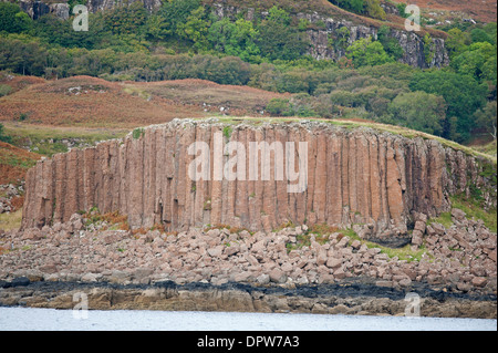 Il basalto roccia sulle rive di Loch Na Keal, Isle of Mull. Argyll. La Scozia. SCO 9.238. Foto Stock