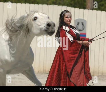 Apr 18, 2009 - Fairburn, Georgia, Stati Uniti d'America - Royal Lipizzan stalloni, tutti i re della spettacolo di cavalli, è uno dei tanti highlight del XXIV Georgia annuale festa del rinascimento in Fairburn, Ga. Sabato 18 Aprile, 2009. Il festival, che attira migliaia di persone ogni fine settimana, corre attraverso giugno 7th. (Credito Immagine: © Timothy L. Hale/ZUMA Press) Foto Stock