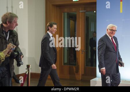 Berlino, Germania. 15 gennaio, 2014. Il Ministro degli Esteri Steinmeier incontra i suoi omologhi provenienti da Austria, Sebastian Kurz, Conversazione in Foreign Office. I colloqui sono diverse relazioni bilaterali, lo sviluppo dell' Unione europea e le questioni internazionali. Credito: Goncalo Silva/NurPhoto/ZUMAPRESS.com/Alamy Live News Foto Stock