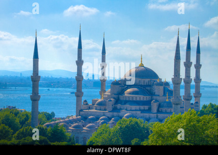 La Moschea Blu, Istanbul, Turchia, costruito 1609, Mar Nero in prossimità del Bosforo, Sito del Patrimonio Mondiale Foto Stock