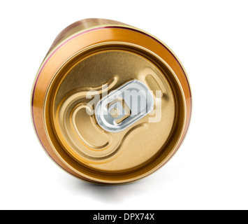 Parte superiore del golden drink di alluminio può essere isolato su bianco Foto Stock