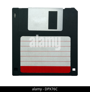 Nero 3,5' floppy disk con etichetta vuota isolata su bianco Foto Stock