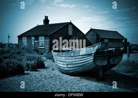 Film del regista Derek Jarman prospettiva del cottage a Dungeness Beach, Kent Foto Stock