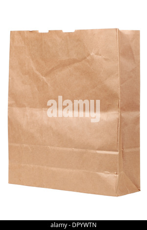 Sacchetto di carta vuoto, isolato su sfondo bianco Foto Stock