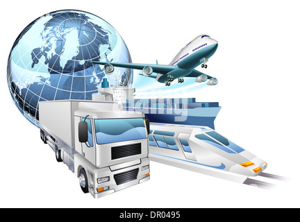 Logistica dinamica città concetto di business con la consegna dei veicoli di trasporto e al Globe Foto Stock