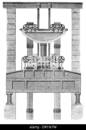 Grande Pressa idraulica impiegata nella raccolta di Britannia ponte tubolare. Costruito da Bank Quay Foundary Co Warrington circa 1889 Foto Stock