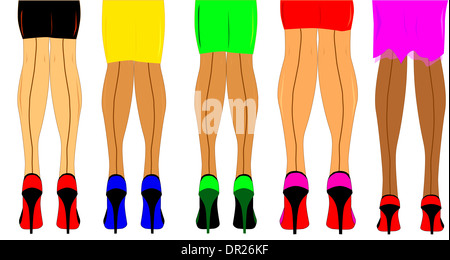 Cinque set di gambe femmina insieme permanente Foto Stock