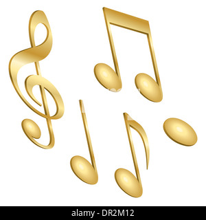 Un set di golden note musicali isolato su bianco. Foto Stock