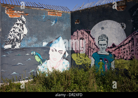 Murales sul Cantiere di Danzica parete in Polonia, Europa Foto Stock