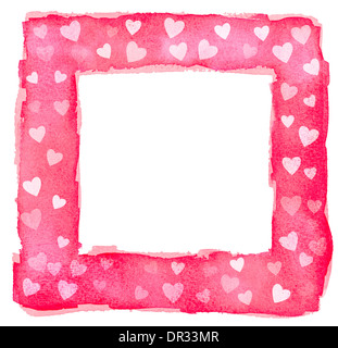 Abstract Rosa Rosso e Bianco Cuori ad acquerello cornice quadrata confine Foto Stock