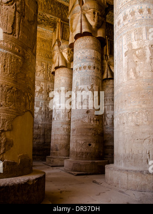 Il Hypostyle hall di Dendera tempio dedicato alla dea Hathor, in Qena, Egitto Foto Stock