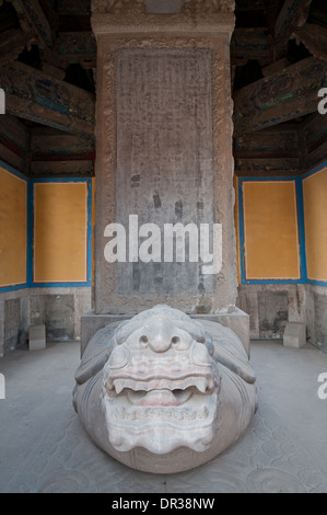 Lapide con la statua di tartaruga nel Tempio di Confucio, Pechino, Cina Foto Stock