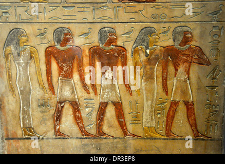 Figure egiziano e i geroglifici di pharoahs al British Museum di Londra Inghilterra Foto Stock