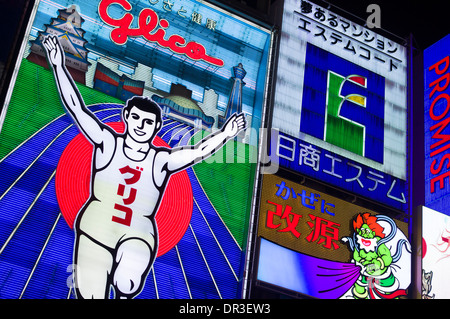 Insegne al neon di Area Dotonburi, Namba di Osaka, Giappone Foto Stock