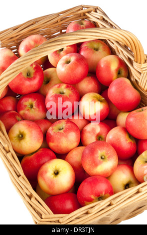 Un cesto di mele su sfondo bianco Foto Stock