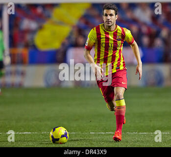 Valencia Spagna. Xix gen, 2014. Centrocampista Cesc Fabregas del FC Barcelona in azione durante la liga gioco tra Barcellona e Levante al Ciutat de Valencia, Credit: Azione Plus immagini di sport/Alamy Live News Foto Stock