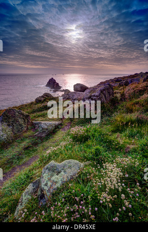 Lands End, Cornwall, Inghilterra, al tramonto Foto Stock