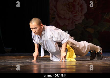 Dakar, Senegal. Xix gen, 1914. Un monaco dalla Cina è il Tempio Shaolin esegue Kung Fu durante una performance dalla cina henan Troupe di arte di Dakar in Senegal, gennaio 19, 1914. Credito: Tai Jianqiu/Xinhua/Alamy Live News Foto Stock