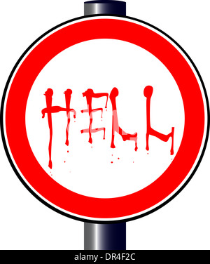 Una grande rotonda rossa la visualizzazione del traffico un inferno segno di traffico Foto Stock