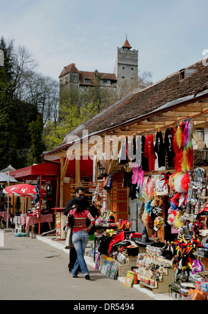 Pressione di stallo di souvenir al castello di Dracula vicino a Brasov, Transilvania, Romania, Europa Foto Stock