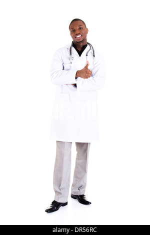 Bello americano africano medico , isoalted su bianco Foto Stock