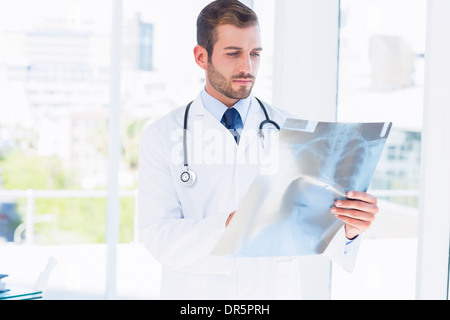 Concentrato maschio giovane medico esame x-ray Foto Stock