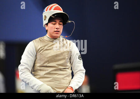 Parigi, Francia. 18 gennaio, 2014. Scherma internazionale Champioinships per gli uomini. Gerek Meinhardt (Usa) semi-finale Credito: Azione Sport Plus/Alamy Live News Foto Stock