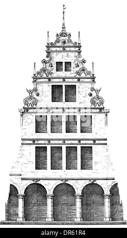 Stile rinascimentale del XVI secolo, a capanna case di città sulla piazza Prinzipalmarkt, Muenster, Renania settentrionale-Vestfalia, Tedesco Foto Stock