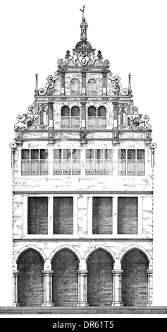 Stile rinascimentale del XVI secolo, a capanna case di città sulla piazza Prinzipalmarkt, Muenster, Renania settentrionale-Vestfalia, Tedesco Foto Stock