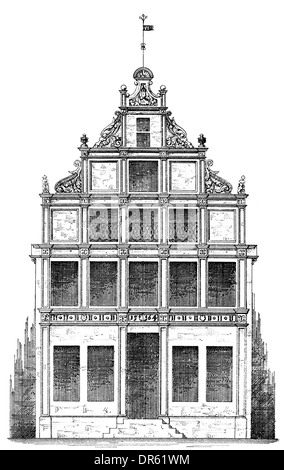 Stile rinascimentale del XVI secolo, a capanna case di città sulla piazza Prinzipalmarkt, Muenster, Renania settentrionale-Vestfalia, Tedesco Foto Stock