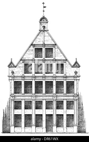 Stile rinascimentale del XVI secolo, a capanna case di città sulla piazza Prinzipalmarkt, Muenster, Renania settentrionale-Vestfalia, Tedesco Foto Stock