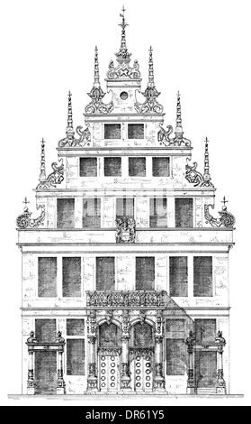 Stile rinascimentale del XVI secolo, a capanna case di città sulla piazza Prinzipalmarkt, Muenster, Renania settentrionale-Vestfalia, Tedesco Foto Stock