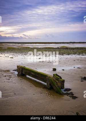 Resti di un vecchio scalo in un cantiere navale in disuso a Appledore presso le distese fangose Skern nell'estuario di Taw & Torridge, Devon, Inghilterra. Foto Stock