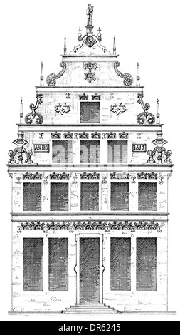 Stile rinascimentale del XVI secolo, a capanna case di città sulla piazza Prinzipalmarkt, Muenster, Renania settentrionale-Vestfalia, Tedesco Foto Stock