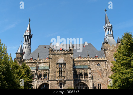 Dettaglio di Aquisgrana il Municipio in stile gotico. Germania Foto Stock