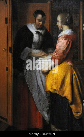 Pieter De Hooch (1629-c.1683). Pittore olandese. Interno con donne accanto una biancheria armadio, 1663. Dettaglio. Foto Stock