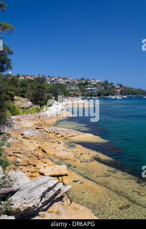 Vista lungo la penisola di Vaucluse verso Rose Bay Hermitage Foreshore Sydney New South Wales NSW Australia Foto Stock