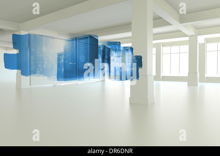 Abstract schermo nella sala mostra i server tower Foto Stock