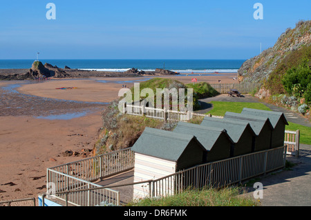 Fuori stagione a Summerleaze Beach, Bude, Cornwall, Regno Unito Foto Stock