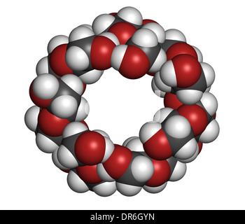Beta-molecola di ciclodestrina. Utilizzato in prodotti farmaceutici, alimentari, prodotti deodoranti, ecc. Composta da molecole di glucosio. Foto Stock