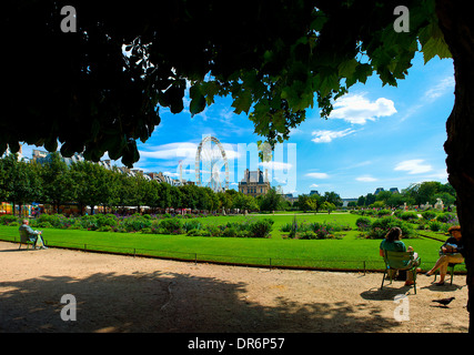 Persone rilassante nel giardino delle Tuileries a Parigi, Francia Foto Stock