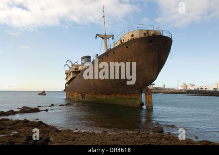 Lanzarote naufragio tra Arrecife e Costa Teguise Temple Hall Pantelis Telamon nave navi spedizione relitti relitto affondato sinkin Foto Stock