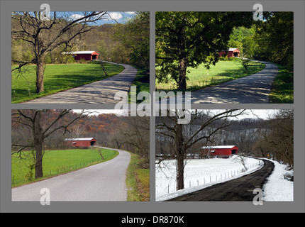 Quattro immagini Dipicting del Four Seasons a Busching ponte coperto su Laughery Creek nella contea di Ripley, Indiana Foto Stock