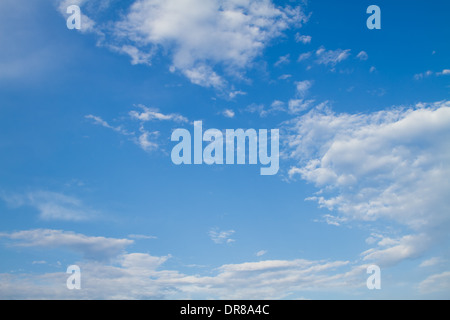 Puffy nuvole bianche insieme contro un perfetto cielo blu. Foto Stock