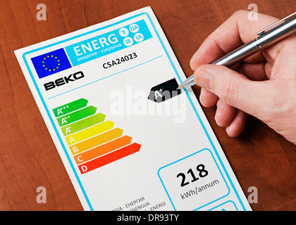 Unione europea il consumo energetico etichetta. Foto Stock