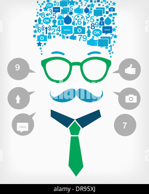 Illustrazione di capelli umani riempito con icone Foto Stock