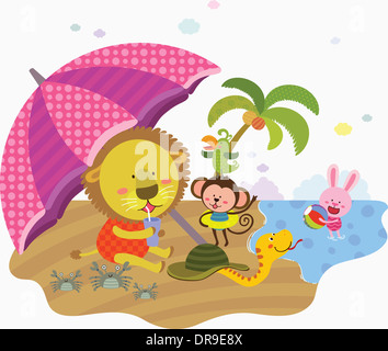 Illustrazione degli animali su una spiaggia Foto Stock