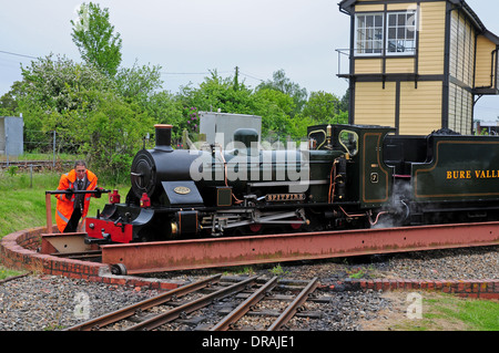 Motore a vapore Spitfire a Wroxham stazione. Bure Valley Steam Railway. Foto Stock